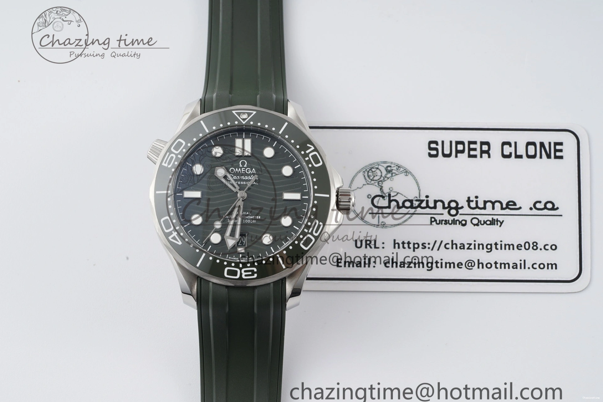 0316 Seamaster Diver 300M ZF 1:1 Best Edition Green Ceramic Green Dial on Green Rubber Strap A TravelReady 7823